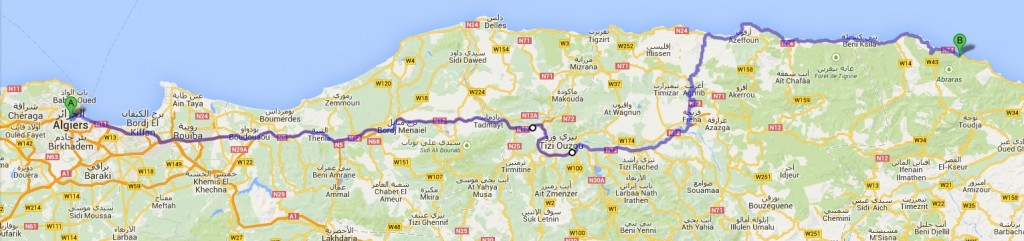 l'itinéraire le plus court à partir d'Alger